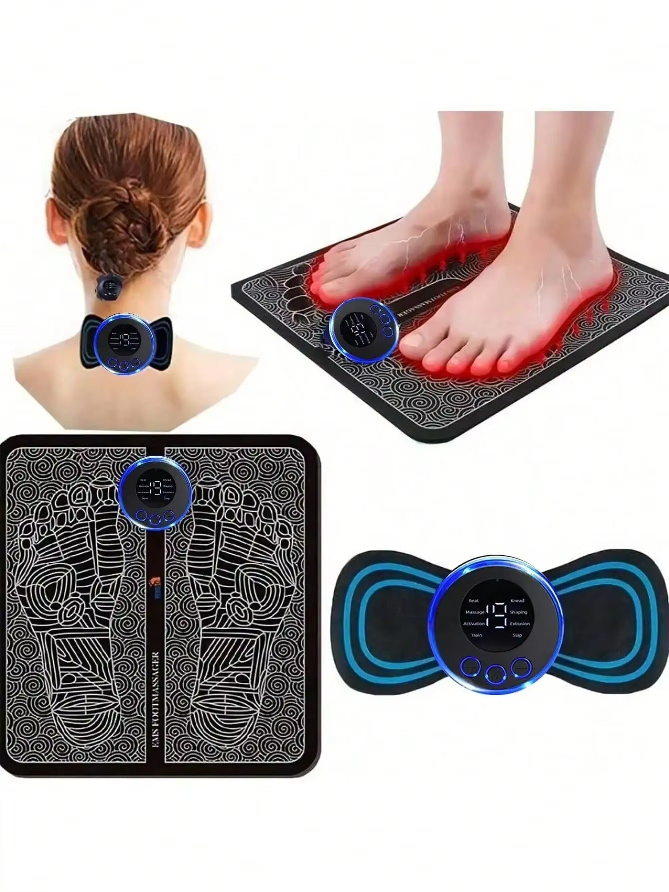 Kit Masajeador de Pies EMS + Electroestimulador Portátil Mariposa