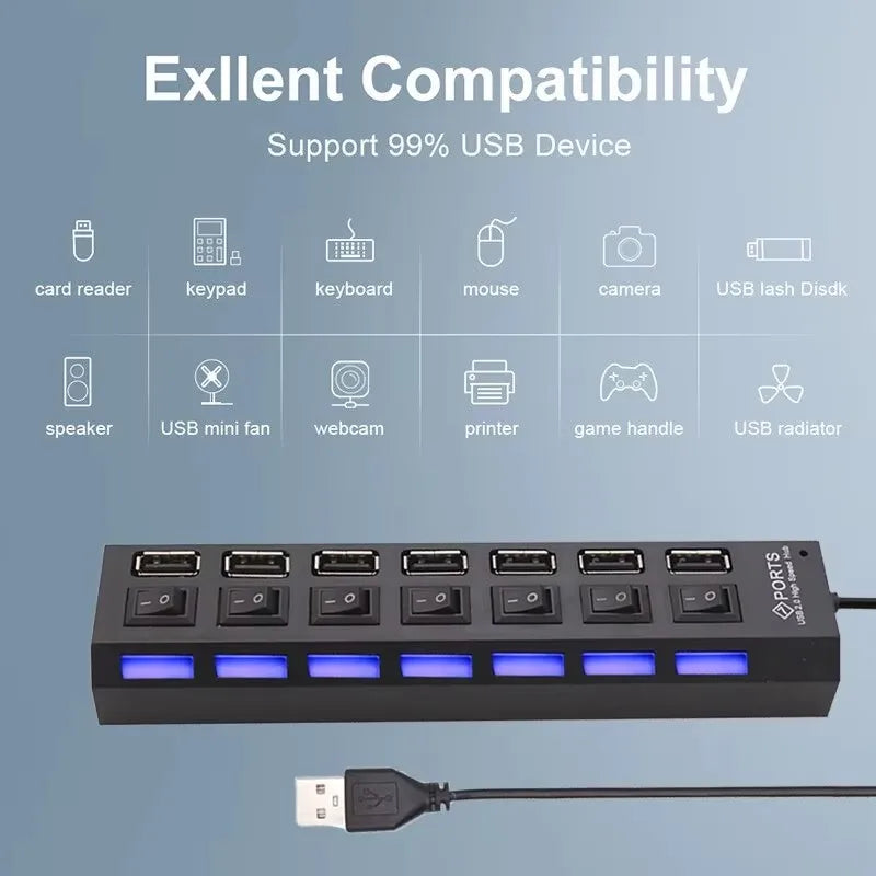 Hub USB 7 Puertos con Interruptores